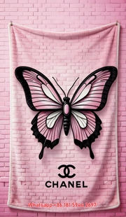 Pink Brick Wall Chanel Butterfly Flannel Fleece Throw Blanket IMG_7230
